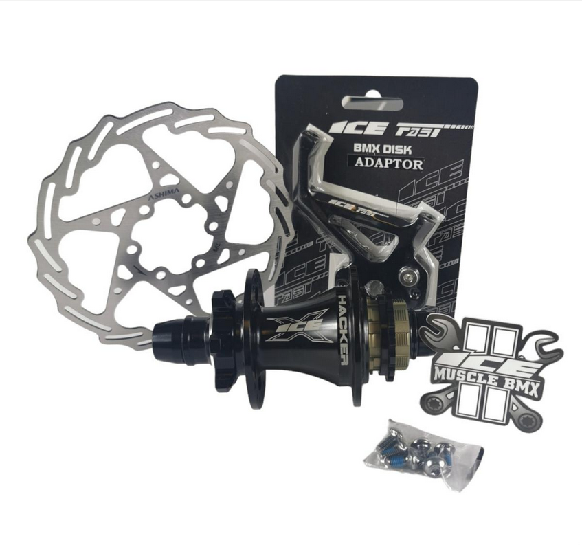 ICE Disc Brake Kit for BMX (Hacker X 10/15+ adapter + disk hub)